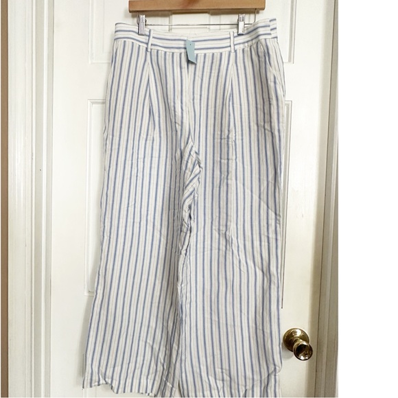 Loft Peyton Trouser Pants in Striped Linen Blend Sz 12P - Picture 2 of 6